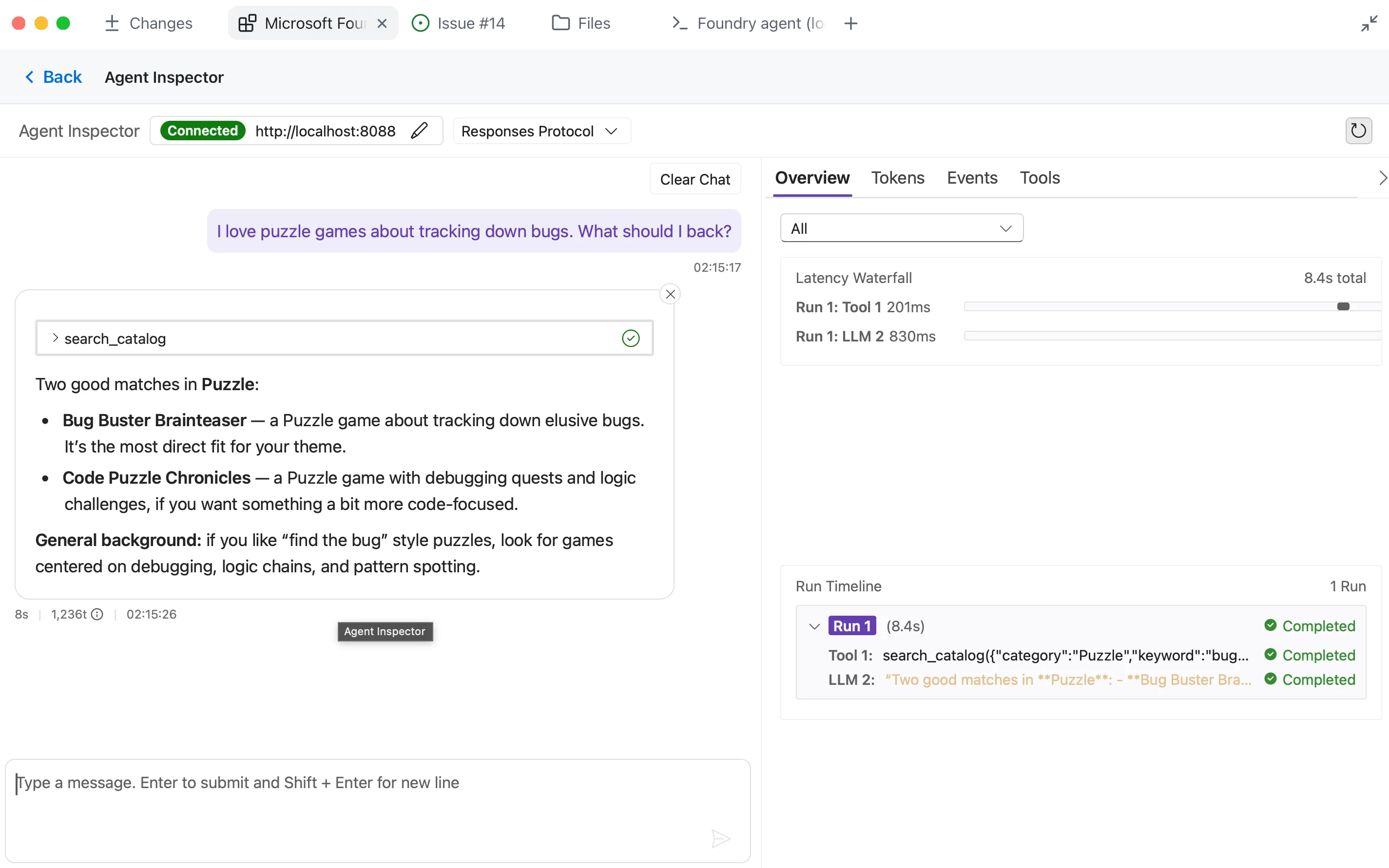 Grounded recommendation in Agent Inspector