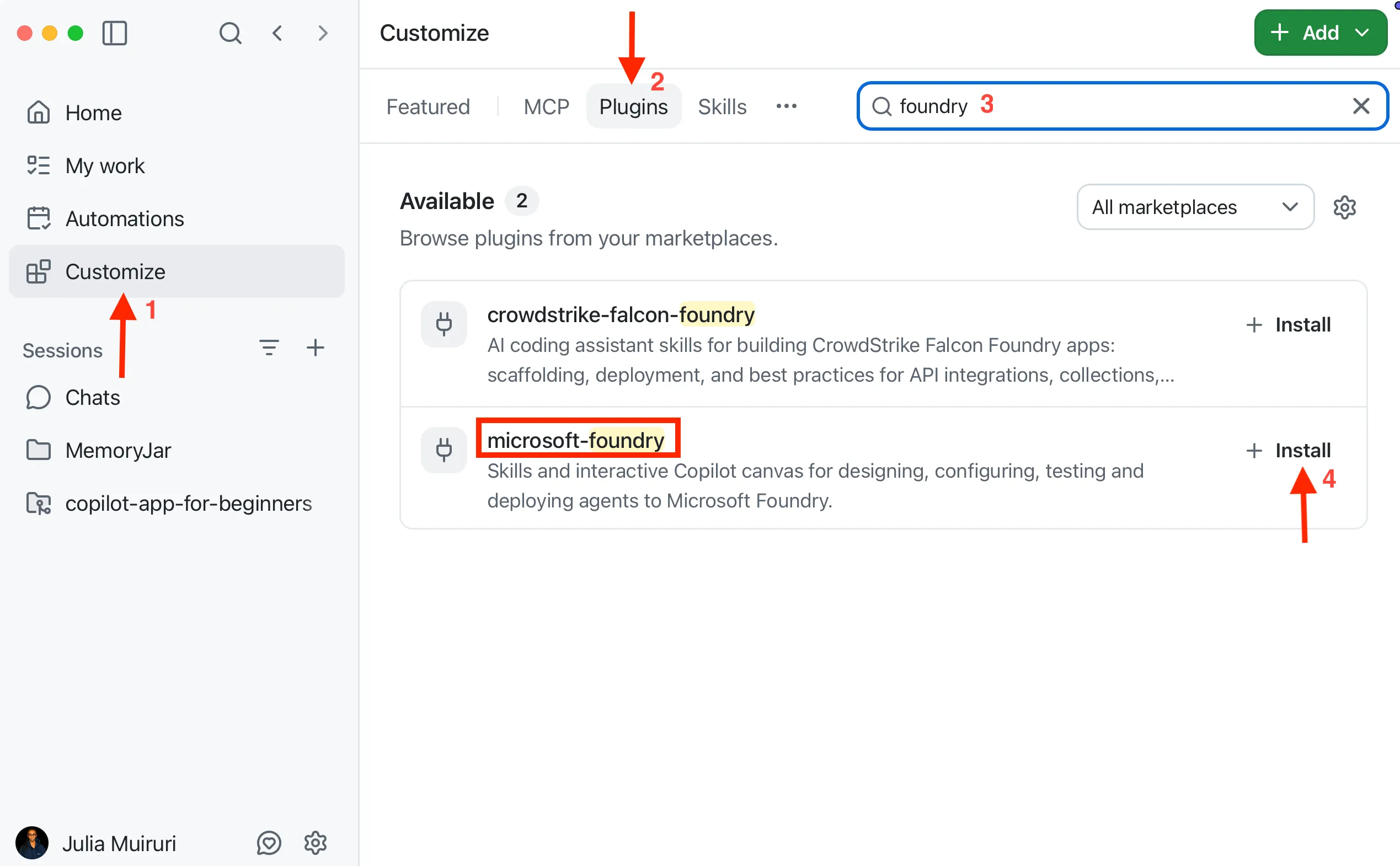 Install Microsoft Foundry plugin