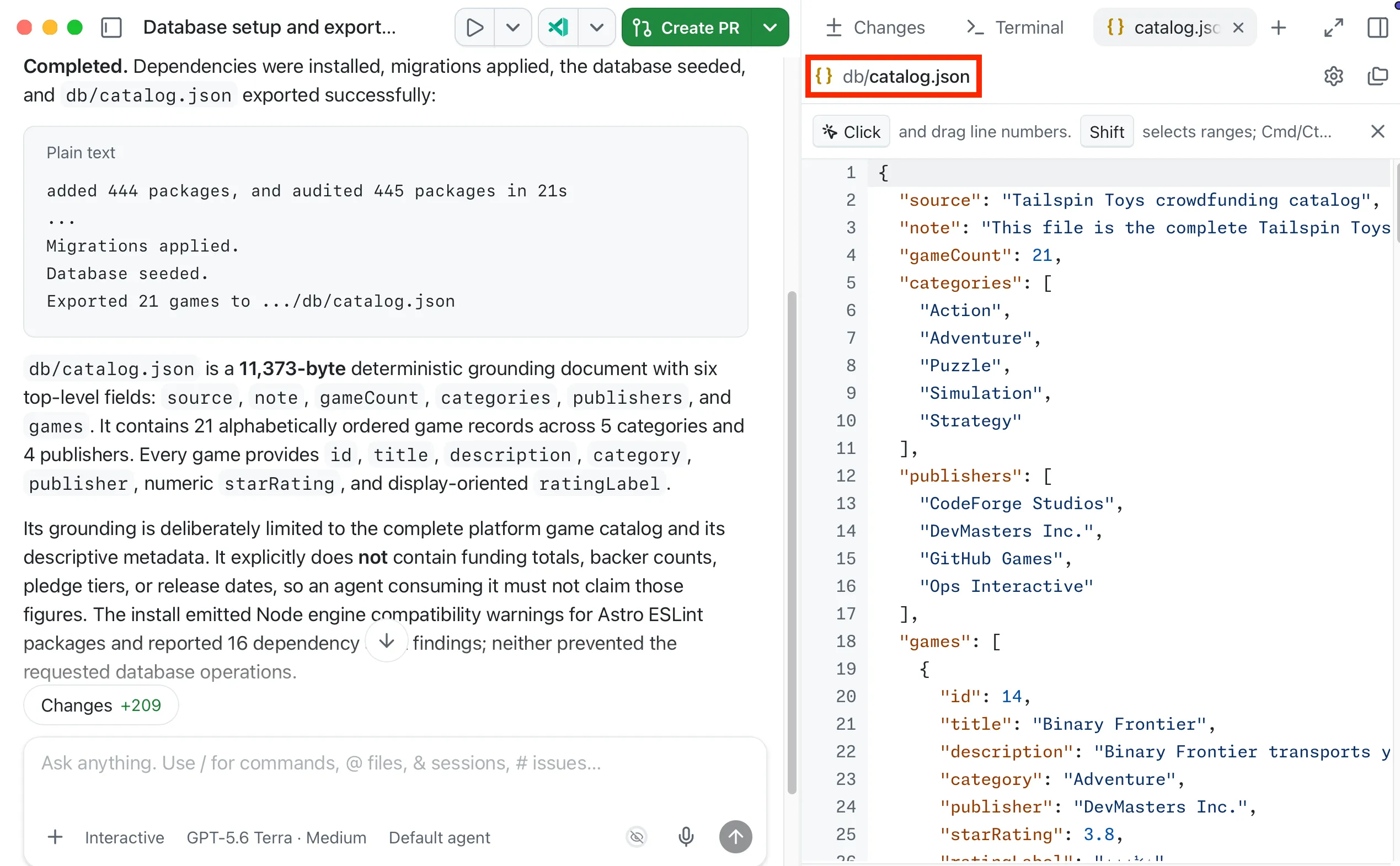 Catalog export open in the Copilot app